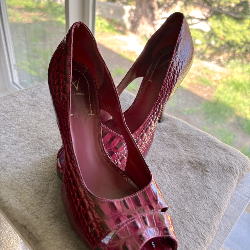 j. Vincent All Leather pink/ black Peep-Toe Heels - Picture 3 of 10